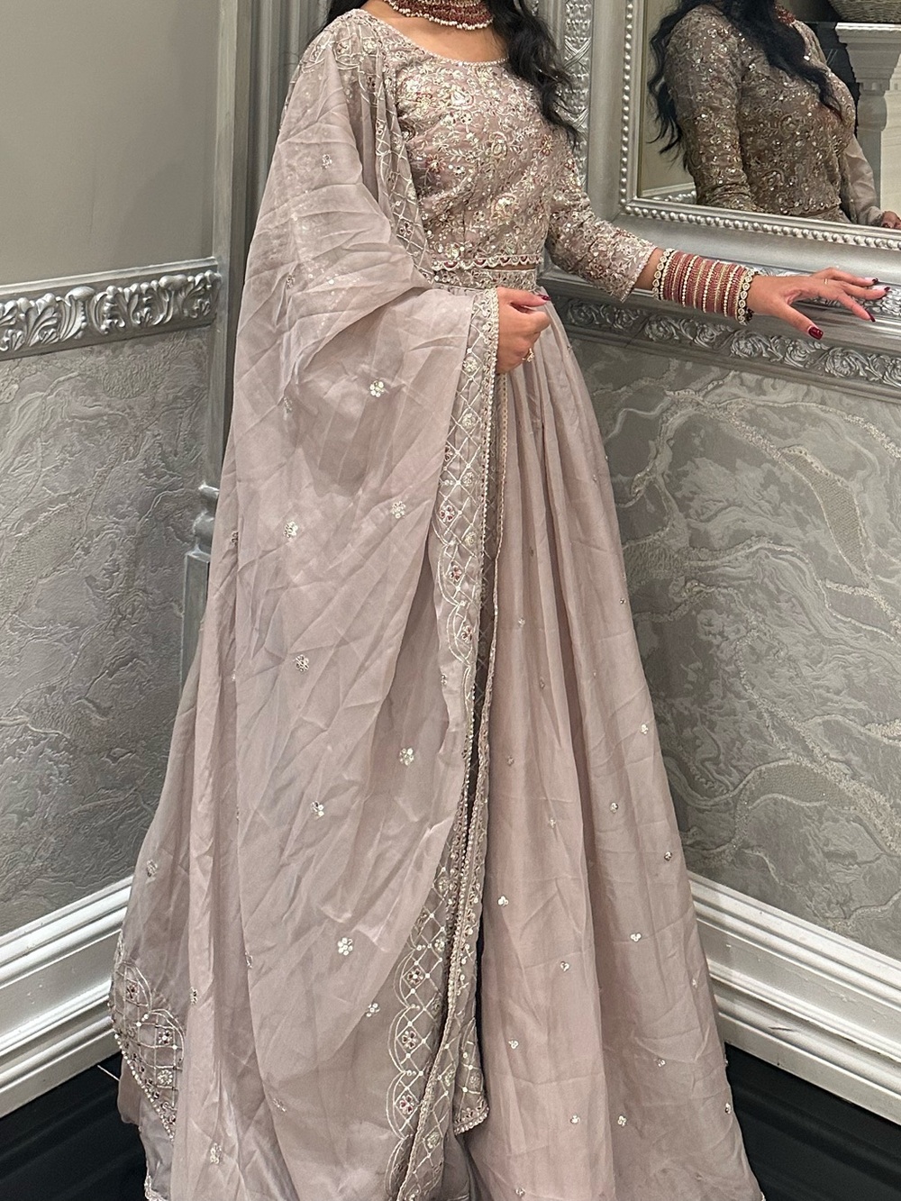 Embroidered Taupe Lehengas Maxi with Dupatta - Picture 3 of 3